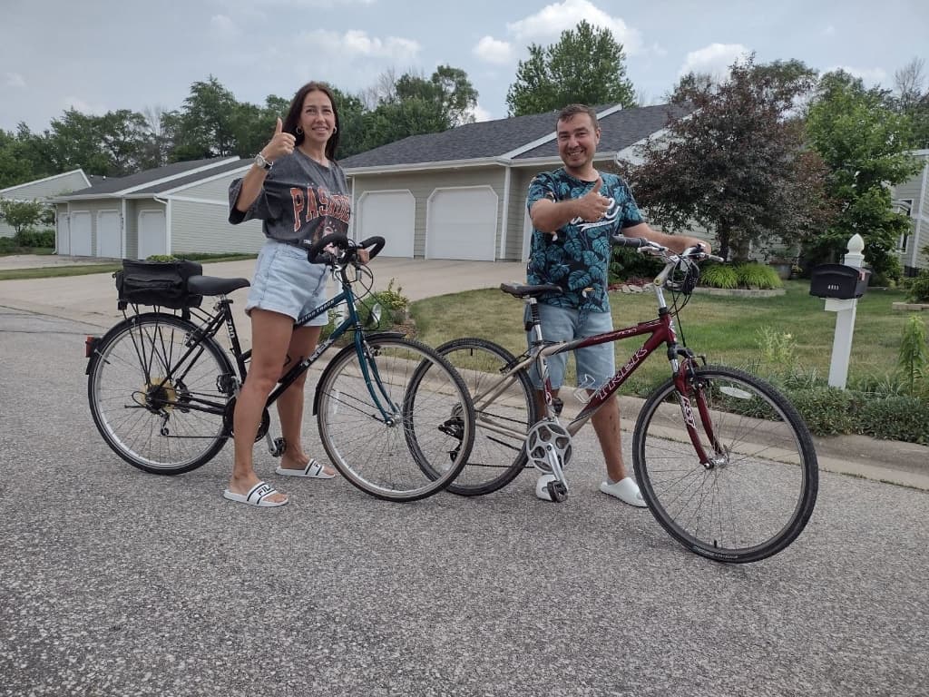 Couple showing off their new bikes